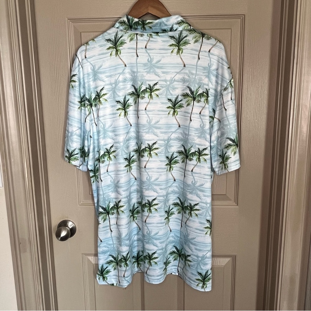 Yatta Golf XXL Light Blue Palm-Print Hawaiian Short Sleeve Polo - Picture 2 of 8